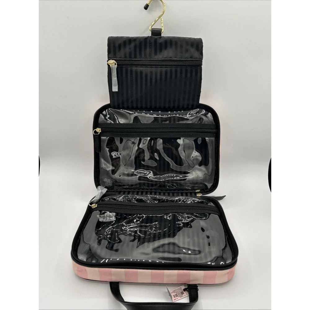 Victoria's Secret Hanging Cosmetics Bag,Heritage Stripes Pink Travel Case NEW - Picture 7 of 15